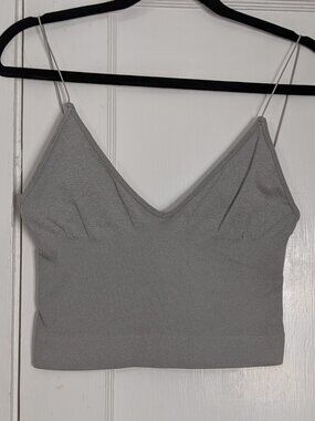 Free People Intimately Ribbed V Neck Cami Crop Top Gray Women's Size M/L